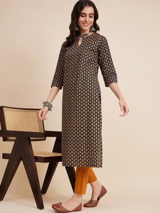 Ensemble Kurti, pantalon et dupatta en coton imprimé motif ethnique, col en V, élégant, pour festivals traditionnels indiens, expédition mondiale - Product Image 5