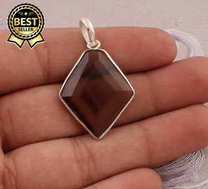 Pendentifs et breloques élégants en argent sterling 925, avec pierre précieuse en quartz brun faite à la main, plaqué or rhodié, classique pour anniversaire - Product Image 1