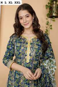 Último diseñador, la mayoría de las tendencias, ropa ocasional de moda, algodón Kurti Sharara y Dupatta con Heavy Gotta Work Online Shopping - Product Image 2