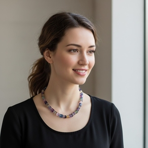 Collier en argent sterling plaqué or avec des pépites de fluorite facettées de forme fantaisie, classique, réglable, fait à la main, cadeau unisexe - Product Image 5