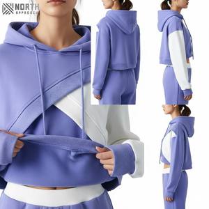 Women's High Quality Cotton Korean Letter Print Long Sleeve <b>Cropped</b> Hoodies Wholesale Knitted Hoodies For Woman Reversible - Product Image 2