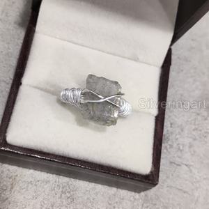 Bijoux en pierre brute Bague pour femme Labradorite brute naturelle Pierre précieuse Pierre de naissance Bande de fil Bijoux de Noël Bague en argent sterling 925 - Product Image 2