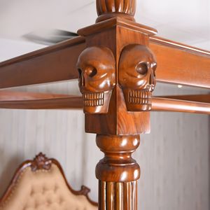 Cama con Dosel Tapizada en Cuero Genuino y Madera de Caoba Maciza de Lujo, Diseño Clásico Hecho a Mano, para Hotel, Villa o Dormitorio Residencial - Product Image 6