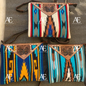 Bolso de Mano con Flecos para Mujer, Bolsa Elegante de Tela Azteca Bohemia, Jacquard, Color Azul, Novedad - Product Image 1