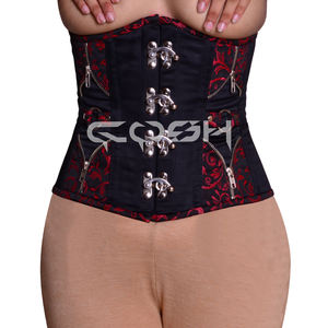 Black Satin With Floral Brocade <b>Corset</b> With Swing Clasps and Side Zippers - Product Image 5