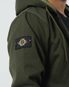 Sudadera con Capucha para Hombre, Estilo Vintage, Color Verde Oliva, con Parches Desgastados, 100% Algodón, Talla Grande, Estilo Francés, Lavado Ácido - Product Image 4