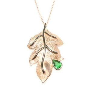 Pendentif Feuille en Argent Sterling 925 Fait Main avec Pierre Goutte d'Eau Rose et Verte Sertie en Bezel, Breloque de Bijou Platine - Product Image 1
