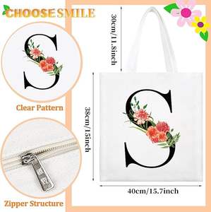 Bolsa de lona reutilizable de algodón grande, ecológica, con diseño de letras y logotipo, duradera para compras, de alta calidad, con MOQ bajo. - Product Image 6