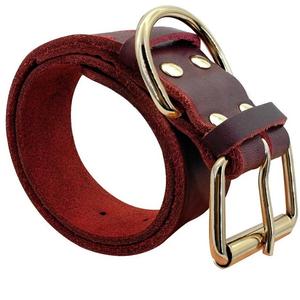 Collier de chien en cuir marron extra épais double couche de 2 pouces de large dans toutes les tailles personnalisées et matériel en acier inoxydable plaqué or de qualité supérieure - Product Image 2