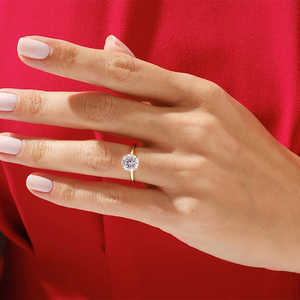 แหวนหมั้นทรงวงรี 2.50 กะรัต ประดับด้วยหินทรงกลมด้านข้าง ทำจากทองคำขาว 14K เครื่องประดับเจ้าสาว - Product Image 1