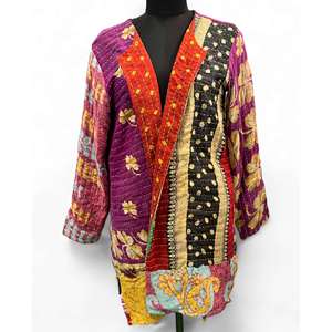 Chaqueta Kantha Bohemia Vintage, <span class=keywords><strong>Abrigo</strong></span> 100% Algodón, Acolchado Reversible, con Plumas y Cuero Personalizado, Talla XL, para Mujer - Product Image 2