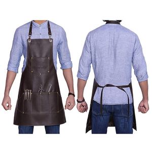 Tablier de cuisine professionnel en cuir de vachette robuste personnalisable fabrication de qualité supérieure réglable durable - Product Image 2