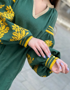 Robe longue mi-longue brodée ukrainienne pour femmes de qualité supérieure belles tailles en vrac fil d'argent doré travail tissé naturel - Product Image 5