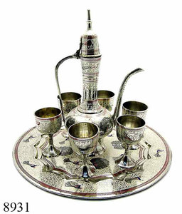 Service à vin arabe en laiton, artisanat artisanal avec plateau et verre, 4 pièces - Product Image 4