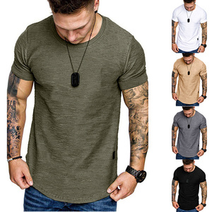 OEM Wholesale 95% Cotton <b>5</b>% Elastane <b>Men's</b> Slim Fit Tee <b>Shirt</b> Longer Drop Curved Hem Round Neck Muscle Fitness <b>Men</b> Gym <b>T</b>-<b>Shirts</b> - Product Image 3