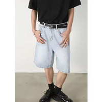 Shorts en jean décontractés pour homme, coupe droite, taille mi-haute, double épaisseur aux genoux, effet délavé soleil, en nylon/coton écologique