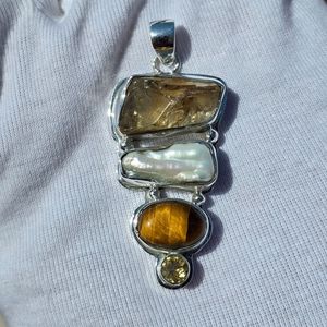 Handcrafted Pendant with Citrine <b>Tiger</b> <b>Eye</b> MOP in 925 Sterling Silver <b>Jewelry</b> - Product Image 1