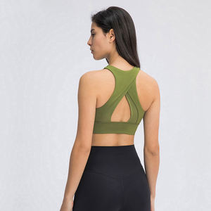 Soutien-gorge de sport pour femmes, best-seller, vente en gros personnalisée, maintien moyen, sans couture, avec logo frontal, respirant, faible MOQ - Product Image 4