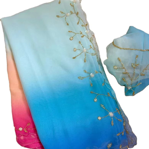 Georgette douce indienne de qualité supérieure pour femmes, tenue de fête imprimée ombragée, tenue traditionnelle, saree fantaisie teint d'Inde - Product Image 1