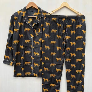 Pijama de mujer, pijama de algodón con estampado de Tigre, vestido de dormir cómodo, Conjunto de pijama de mujer, ropa de dormir cómoda, pijama indio hecho a mano, - Product Image 1