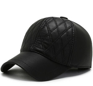 Chapeau non structuré à bord plat en toile 6 panneaux avec lanière en cuir casquettes en cuir avec logo et casquette - Product Image 1
