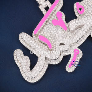 Pendentif nom arabe personnalisé en argent sterling 925 avec émail rose Moissanite diamants Hip Hop bijoux glacés - Product Image 2