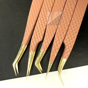 Pince à épiler d'extension de cils à pointe en fibre d'or pêche avec logo personnalisé Diamond Grip Marque privée en acier inoxydable japonais durable - Product Image 2