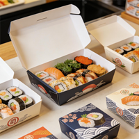 Boîte alimentaire pliable personnalisée, boîte à sushi écologique, emballage à emporter, boîte à emporter avec plateau porte-sauce, boîtes en papier alimentaire