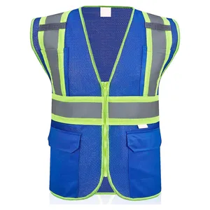 Gilet di sicurezza in poliestere di alta qualità riflettente ad alta visibilità con tasche e gilet da lavoro con cerniera gilet di sicurezza Hi Vis