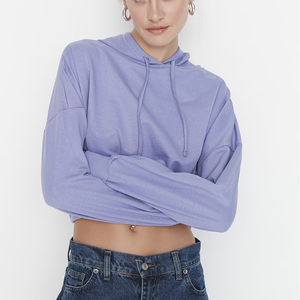 High Quality Custom <b>Cropped</b> Pullovers for Ladies Ladies' Fashion Winter Hooded Crop <b>Top</b> with Front Logo - Product Image 2