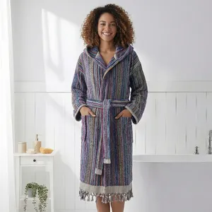 Peignoir unisexe en coton turc tissé à la main avec pompons, de luxe, pour hôtel, toute l'année, vêtement de nuit et de détente, été, fourni par ODM, Turquie - Product Image 5