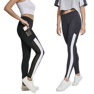 Leggings de yoga pour femmes, taille haute, extensible dans les quatre sens, longueur totale, maille technique à rayures, spandex/nylon - Product Image 1