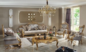สไตล์ฝรั่งเศสสีดําทองโซฟาชุดสําหรับ Home ดูโมเดิร์นห้องนั่งเล่นเฟอร์นิเจอร์ชุด Classy ไม้สักโซฟาชุดสําหรับ Home - Product Image 6