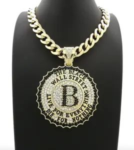 Black Wall Street Shape Iced Out Hip Hop Certified Gold Pendant 11 MM 20" Cuban Chain Necklace Jewelry Gift For Your Husband