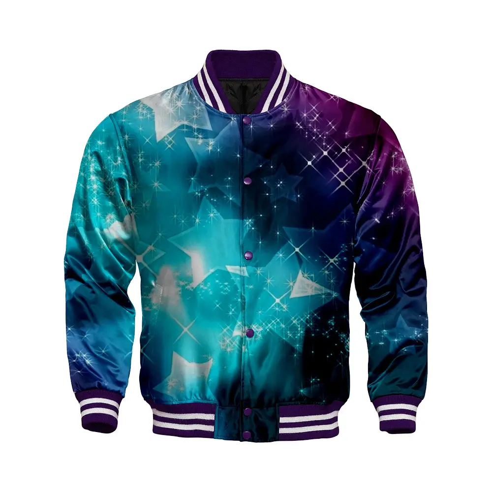 Chaquetas universitarias de satén sublimadas impresas para hombre Servicios OEM Chaquetas de calidad superior personalizadas completas para hombres