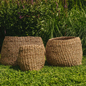 Juego de 3 cestas de almacenamiento de algas marinas naturales ecológicas tejidas a mano, organizador de Vietnam para uso en la cocina - Product Image 3