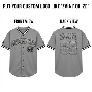 Camiseta de Béisbol Unisex Premium de Poliéster Interlock de 180 GSM, Color Gris, con Logotipo Personalizado de Transferencia Térmica de Diamantes de Imitación, con Botones, para Equipos - Product Image 1