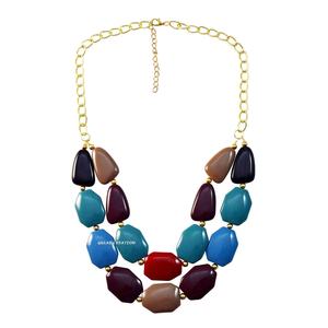 Collar de moda con cuentas de resina facetada hecha a mano de 2 capas para mujer, joyería llamativa colorida gruesa para fiestas y uso diario - Product Image 4