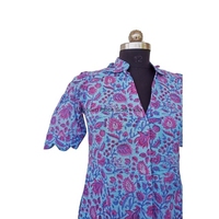 Robe longue en coton 100% écologique, motif délicat et fantaisiste, col en V, respirante, silhouette droite, idéale pour le bureau et les occasions professionnelles