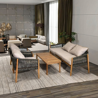 Juego de sofá de teca de diseño moderno para todo tipo de clima, muebles de sala de estar para interior/exterior, tumbona de madera maciza para Patio, diseño personalizado
