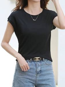 Camiseta Lisa de Algodón 100% para Mujer, Personalizable, Cómoda, Corte Regular, Ecológica, Antiarrugas, para Verano y Otoño, Gran Venta - Product Image 2