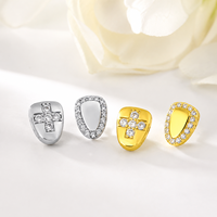 Grillz dentaire individuel style Hip Hop, serti de zircone cubique 5A, forme bouclier croix, en cuivre plaqué or 14K, bijou