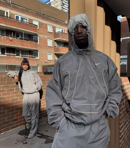 Odm Tùy Chỉnh Quá Khổ Thời Trang Dạo Phố Giản Dị Sweatsuit Phản Quang Áo Gió Nylon Tracksuit Người Đàn Ông Áo Khoác Và Jogger Thiết Lập - Product Image 5