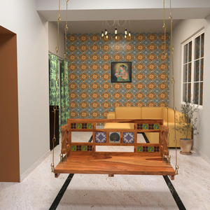 Modern Solid Wood <b>Swing</b> Jhoola with Colorful Tile Inlay Handmade Hotel & Indoor/Outdoor With Rosewood Natural Finish - Product Image 5