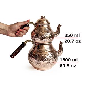 Tetera Turca Clásica de Cobre Hecha a Mano, Tetera de Cobre Tallada a Mano, Juego de Teteras de Color Cobre - Product Image 3