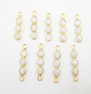 Arc-en-ciel pierre de lune naturelle trois pierres lunette 925 argent Sterling rond pierre précieuse pendentif connecteur composant de bijoux faits à la main - Product Image 3