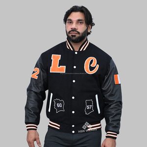 Blouson Bomber Varsity Homme Personnalisé de Haute Qualité avec Corps en Laine et Manches en Cuir, Col Montant, Style Sportif - Product Image 4