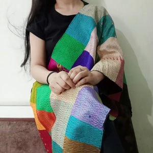 vintage silk kantha patchwork <b>ladies</b> stole vintage kantha muffler assorted color 45x180 cm <b>scarves</b> fine stich silk neck <b>scarf</b> - Product Image 1