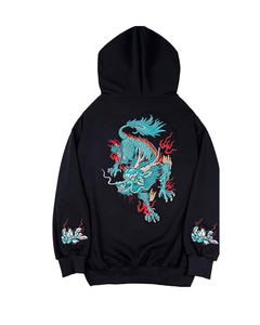 Streetwear Hommes Dragon Brodé Heavyweight Graphic Hoodies avec un diable graphique élégamment brodé dos et poitrine sweat à capuche - Product Image 1