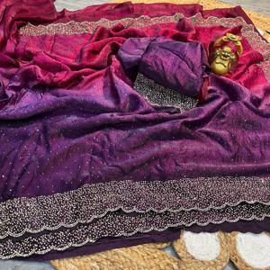 Ropa ocasional Última colección Excelente calidad Moderno Color increíble Doble sombra Crush Space Silk con Jarkhan Work Sarees - Product Image 3